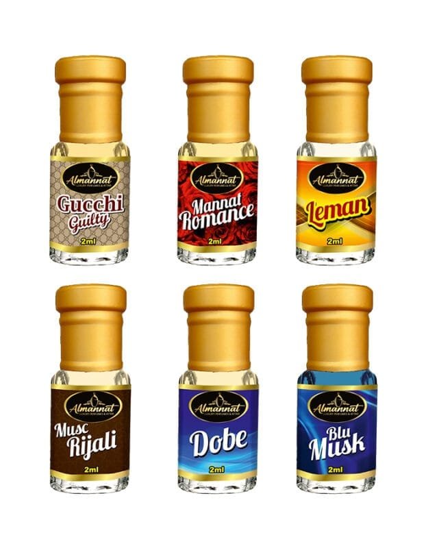 Almannat Perfume & Attar Combo – Gucchi Guilty | Mannat Romance | Leman | Musc Rijali | Dobe | Blu Musk