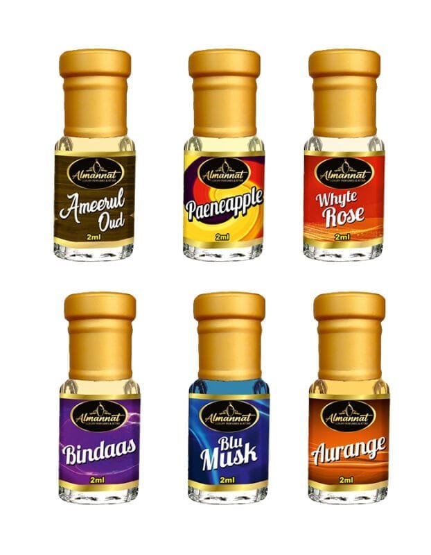 Almannat Perfume & Attar Combo – Ameerul Oud | Paeneapple | Whyte Rose | Bindaas | Blu Musk | Aurange