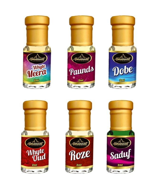 Almannat Perfume & Attar Combo – Whyte Meera | Paunds | Dobe | Whyte Oud | Roze | Saduf