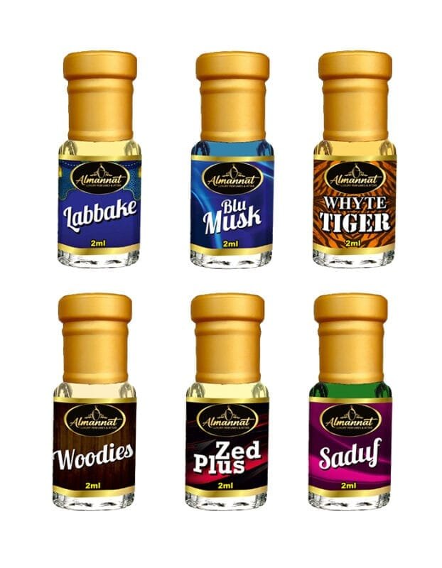 Almannat Perfume & Attar Combo – Labbake | Whyte Tiger | Blu Musk | Woodies | Zed Plus | Saduf
