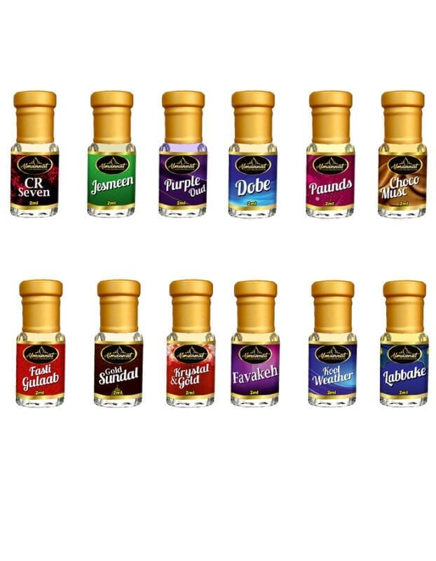 Almannat Perfume & Attar Combo – CR Seven|Jesmeen|Purple Oud|Dobe|Paunds|Choco Musc|Fasli Gulaab|Gold Sundal|Krystal & Gold|Favakeh|Kool Weather|Labbake