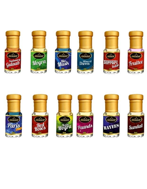 Almannat Perfume & Attar Combo – Kashmiry Gulaab|Mogra|Blu Musk|Mineral Dawn|Ferrari Redish|Fruitee|Paris Queen|Red Roses|Kalee Mogra|Paunds|Rayees|Sundal