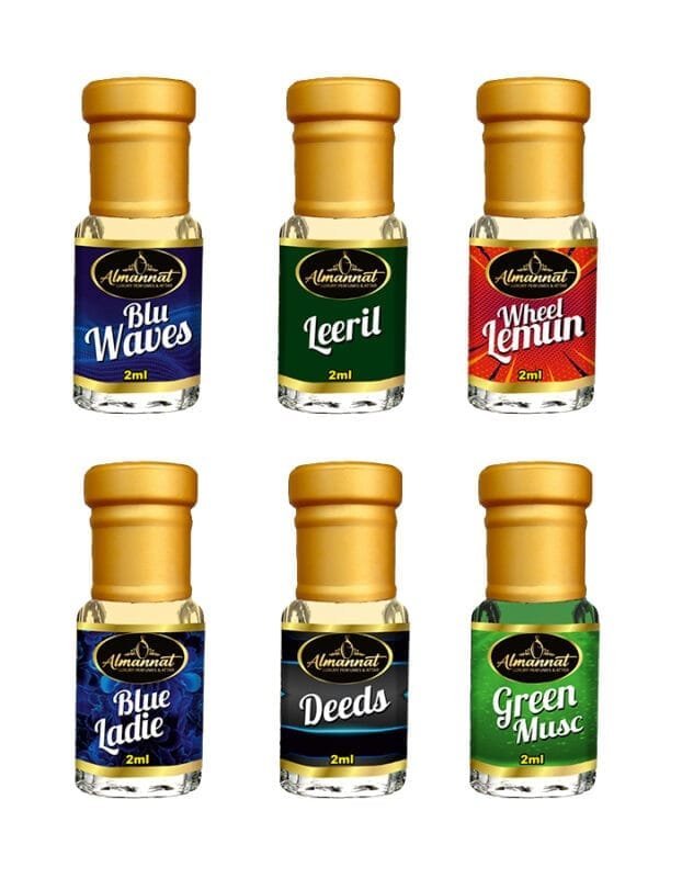 Almannat Perfume & Attar Combo – Blu Waves | Leeril | Wheel Lemun | Blue Ladie | Deeds | Green Musc