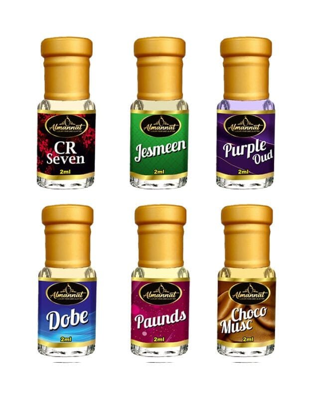 Almannat Perfume & Attar Combo – CR Seven | Jesmeen | Purple Oud | Dobe | Paunds | Choco Musc